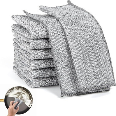 Digicom 4 Pcs New Upgrade Multifunctional Triple-Layer Non Scratch Wire DishRags Scrub Pad, Stainless Steel Scrub(Medium, Pack of 4)