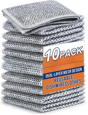HIRVA Dual-Layer Mesh Reusable Dish Wire Cloths – 10 Pack Scrub Pad(Regular, Pack of 10)