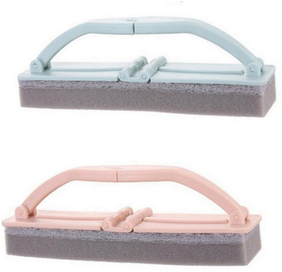 RBGIIT Bathroom Cleaning Brush Cleaning Sponge with Handle Cleaning Foldable Brush K6 Scrub Pad(Medium, Pack of 2)