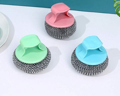 EasyShop Random Cleaning Brush With Handle. Stainless Steel Scrub(Regular, Pack of 2)