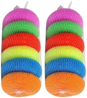 GreenFeather Plastic Round Nylon Scrubbers for Bath, Teflon pots and Pans Cleans up Big Messes with Little Effort Safe for Non-Stick cookware (Multicolour, Medium) - Set of 12 Scrub Pad(Large, Pack of 12)