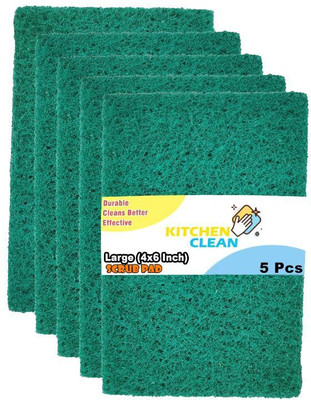 MiBi Kitchen Clean Nylon Green Scrub Pad Large Pack of 5 Scrub Pad(Large, Pack of 5)