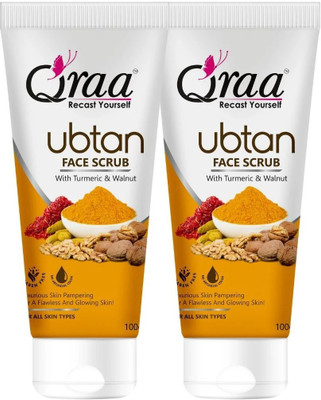 Qraa Ubtan Face Scrub With Turmeric & Walnut For Glowing & Hydrating Skin|Pack of 2 Scrub(200 g)