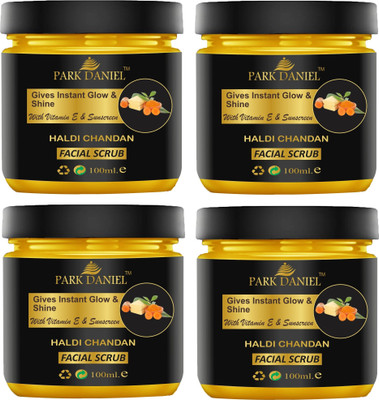 PARK DANIEL Haldi Chandan Facial & Body Scrub- Instant Glowing Clear Skin Pack of 4 of 100ML Scrub(400 ml)