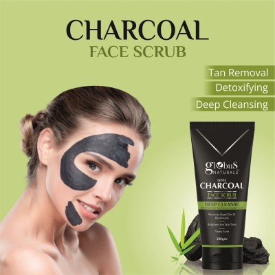 Globus Naturals Charcoal Face Scrub for Blackheads|Whiteheads|Oil Control| Deep Exfoliation Scrub(100 g)