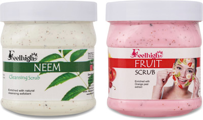 feelhigh Face and Body Neem Scrub and Fruit Scrub For Man and Woman -Pack 2 Scrub(1000 ml)