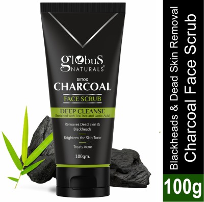 Globus Naturals Blackhead Clear Charcoal Face Scrub Enriched with Tea Tree, Retinol,Lactic Acid Scrub(100 g)