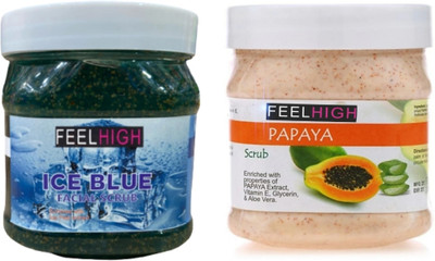feelhigh Ice Blue scrub -500ml & Papaya scrub enriched with papaya extract -500ml-2 pack Scrub(500 ml)