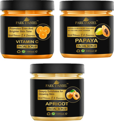 PARK DANIEL Vitamin C, Papaya & Apricot Tan Removal Scrub Pack of 3 Jars of 100 ml(300 ml) Scrub(300 ml)
