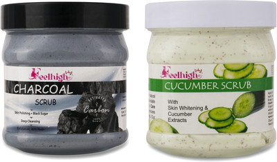 feelhigh Charcoal Deep cleansing Scrub (500ml) & Cucumber Scrub(500 ml)