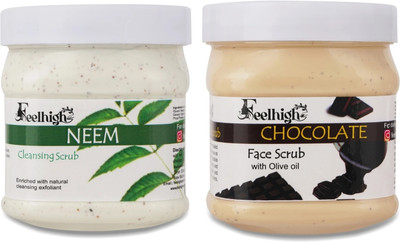 feelhigh Face and Body Neem Scrub and Chocolate Scrub For Man and Woman -Pack 2 Scrub(1000 ml)