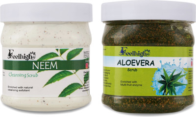feelhigh Face and Body Neem Scrub and Aloe Vera Scrub For Man and Woman -Pack 2 Scrub(1000 ml)