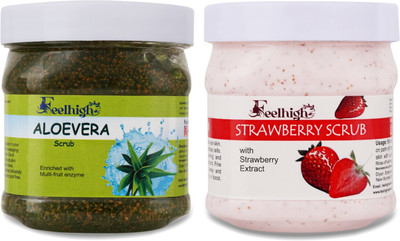 feelhigh Aloevera Scrub & Strawberry scrub enriched with Strawberry extract Scrub(1000 ml)