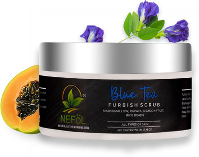 Nefol Face Scrub with Blue Tea, Papaya Extract & Rice Powder - Exfoliates Skin Scrub(50 g)