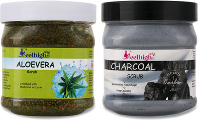 feelhigh Aloevera Scrub & Charcoal scrub enriched with Charcoal extract Scrub(1000 ml)