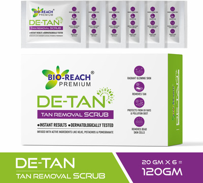BIO-REACH DE-TAN TAN REMOVAL SCRUB | INSTANT RESULTS | PACK OF 6 Scrub(120 g)