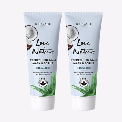 Oriflame Refreshing 2-in-1 Mask & Scrub with Aloe Vera & Coconut Water 75 ml (pack of 2) Scrub(150 ml)