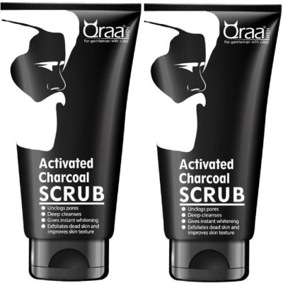 Qraa Activated Charcoal Scrub, Essential For Men (Pack of 2) Scrub(200 g)