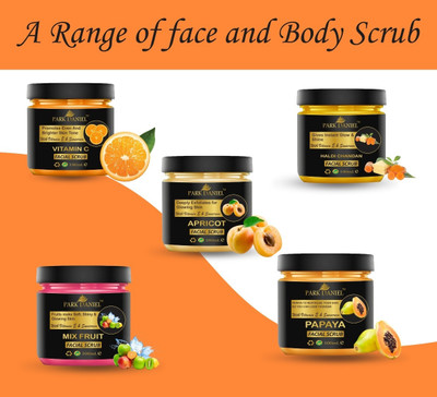 PARK DANIEL Vitamin C, Papaya, Fruit, Haldi Chandan & Apricot Scrub Pack of 5 100 ml(500 ml) Scrub(500 ml)