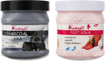 feelhigh Charcoal Deep cleansing Scrub & Foot scrub Remove Dead skin cells -pack2 Scrub(500 ml)