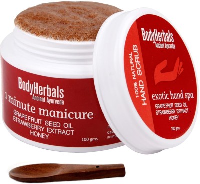 BodyHerbals 1 Minute Manicure, Elbow / Hand Scrub Grape Fruit Seed Oil, Strawberry Extract & Honey Scrub(100 g)