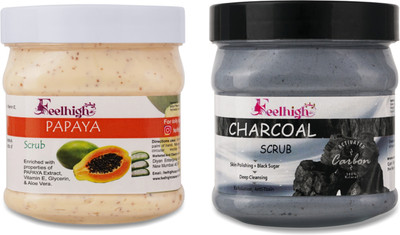 feelhigh Papaya scrub500ml & Charcoal Scrub500ml -Skin care products Scrub(500 ml)