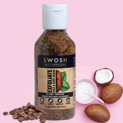 SWOSH De Tan Coffee Face Scrub Grounded Real Coffee Beans Skin Exfoliating, Refreshing Scrub(75 g)