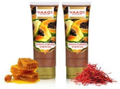 VAADI HERBALS PACK OF 2 PAPAYA FAIRNESS SCRUB GEL WITH HONEY & SAFFRON (110 GMS X 2) Scrub(110 g)