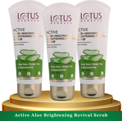 LOTUS HERBALS Active Aloe + Niacinamide Brightening Revival Scrub ( Pack of 3 ) ( 100gm * 3 ) Scrub(300 ml)