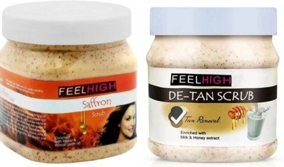 feelhigh De-tan tan removal Scrub & Saffron enriched with kesar  Scrub(500 ml)