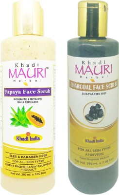 Khadi Mauri Charcoal & Papaya Face Scrub - Pack of 2 Scrub(420 ml)