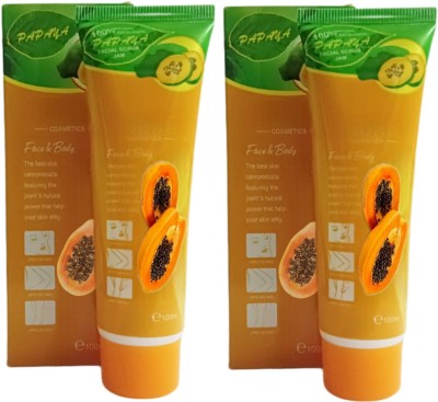 Facejewel Natural Face & Body Cleansing Scrub Gel Scrub Papaya Pack Of 2 Scrub(100 ml)