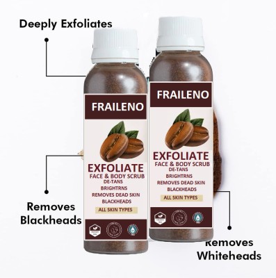 FRAILENO Exfoliate Coffee Scrub for Face, Neck, Elbows, De-Tan & Body,  Scrub(200 ml)