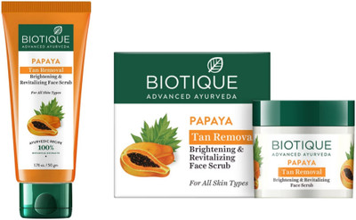BIOTIQUE Papaya Tan Removal Brightening & Revitalizing Face Scrub 50ml & 75g (Pack of 2) Scrub(125 ml)