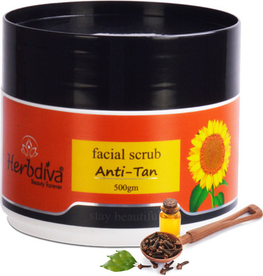 Herbdiva Anti-Tan Facial Scrub |Neck for a Soft & Smooth Skin |With Clove Oil & Glycerin Scrub(500 g)