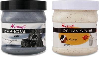 feelhigh Face And Body Charcoal Scrub 500ml Deep cleansing And Detan Face Scrub 500ml Scrub(1000 ml)