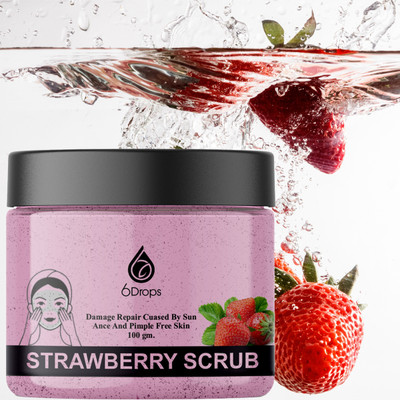 6Drops Strawberry Scrub For Smooth & Brighter Skin Scrub For Deep Cleansing  Scrub(100 g)