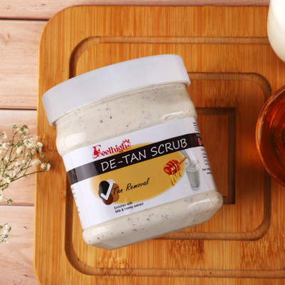 feelhigh Face & Body De tan Scrub For Tan Removal Skin Enriched with Milk And Honey Scrub(500 ml)