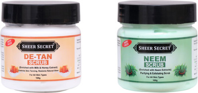 Sheer Secret Detan Scrub 100gm and Neem Scrub 100gm Scrub(200 ml)