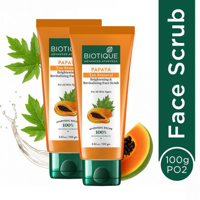 BIOTIQUE Papaya Tan Removal Skin Brightening Face Scrub|Gentle Exfoliation|All Skin Types Scrub(200 g)