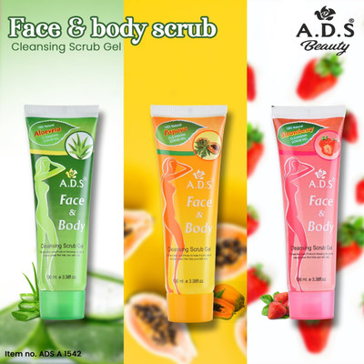 ads Face And Body Cleansing Alovera, Papaya & Strawberry Scrub Gel-D71 Scrub(300 ml)