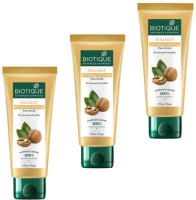 BIOTIQUE Walnut Exfoliating & Polishing Face Scrub - 50ml (Pack of 3) Scrub(150 g)