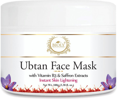 Bioly Ubtan Face Pack Mask with Vitamin B3 & Saffron Extracts for Instant Skin Lightening and Party Look Glow Scrub(100 g)