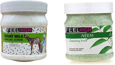 feelhigh Face and Body Goat Milk Scrub 500ml And Neem Scrub 500ml Scrub(1000 ml)
