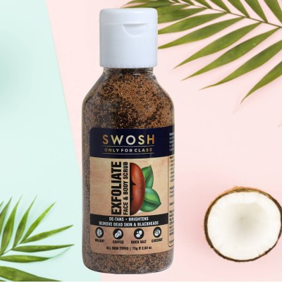 SWOSH Coffee Scrub Face & Body De Tanning Bodyy Scrub Skin Brightening & Dark Circles Scrub(75 g)