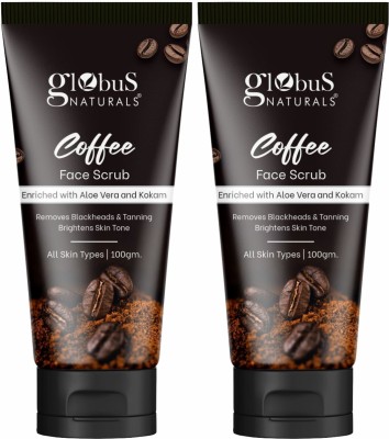 Globus Naturals Coffee Face Scrub Removes Blackheads & Tanning, Brightens Skin Tone Set of 2, Scrub(200 g)