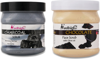 feelhigh Charcoal Deep cleansing Scrub (500ml) & Chocolate scrub Remove dead skin cells Scrub(500 ml)