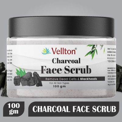 vellton Charcoal Face Scrub for Glowing Skin, With Vitamin C and Walnut Scrub(100 g)