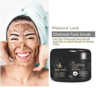 ODDEVEN Charcoal Face Scrub with Black Sand, Exfoliates skins & Removes Black Heads Scrub(50 g)