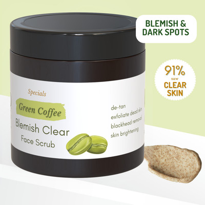 Mystiq Living Specials - Green Coffee Blemish Clear Face Scrub | De Pigmentation | Lightens Dark Spots | De Tan | Glowing Skin | Scrub(100 g)